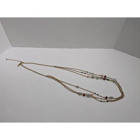 Boho Necklace Golden Link Chain Multi Layered Crystal Beaded Jewelry 21"‎ - Picture 1 of 6